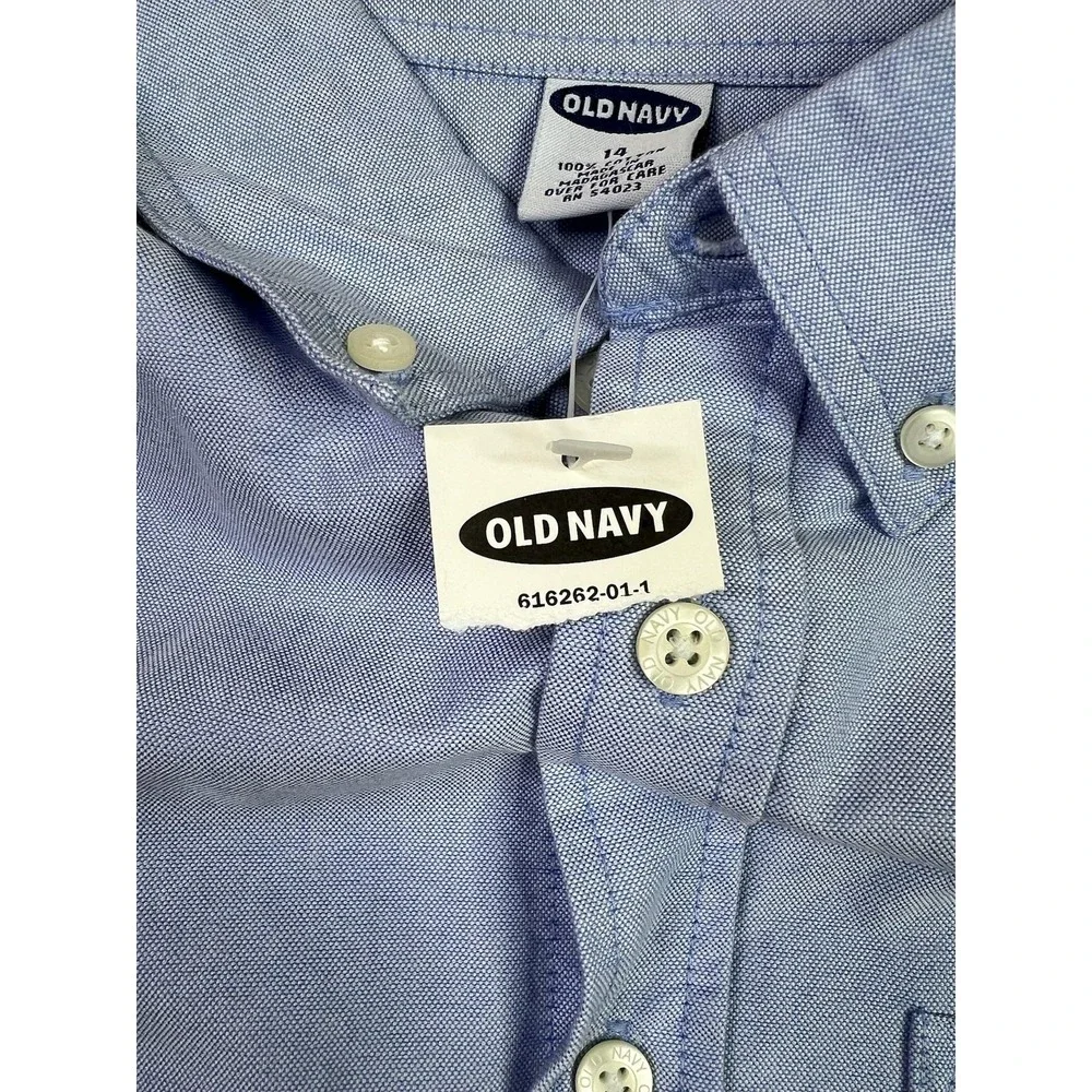 Vintage Old Navy Shirt‎ Boys 14 Blue Oxford Button Down Long Sleeve Cotton 00s